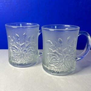 Vintage Frosted Rose Glass Mug Pasari Livia Indonesia lot of 2